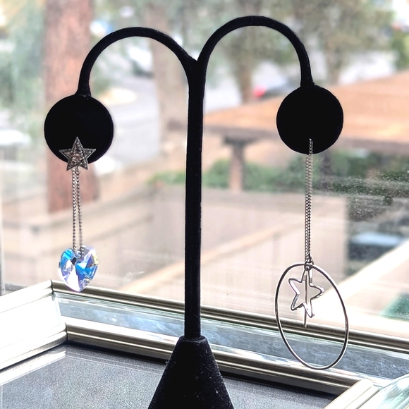 Star Crystal Asymmetrical Design Earrings ๐ Sterling Silver Artisan Designer - Picture 2 of 15